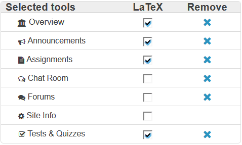 Check LaTex box next to tool names to enable.
