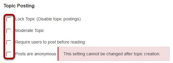 Select topic posting options.