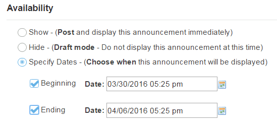 Select availability dates. (Optional)