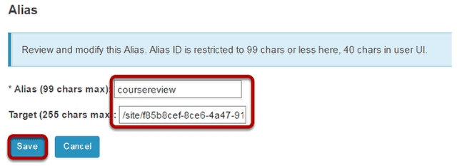 Enter the alias and its target.