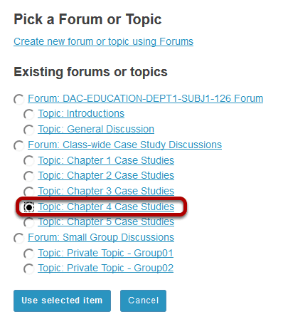 Select a forum or topic from the list of existing topics.