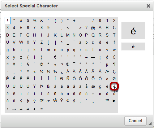 Select the special character or diacritical mark you want to insert.