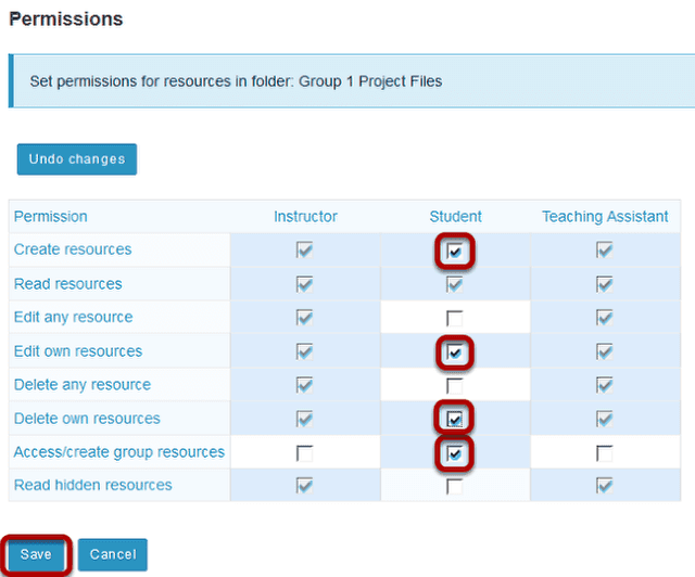 Modify student permissions and then Save.