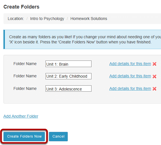 Click Create Folders Now.