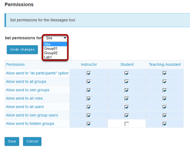 Use drop-down menu for separate permissions based on groups. (Optional)