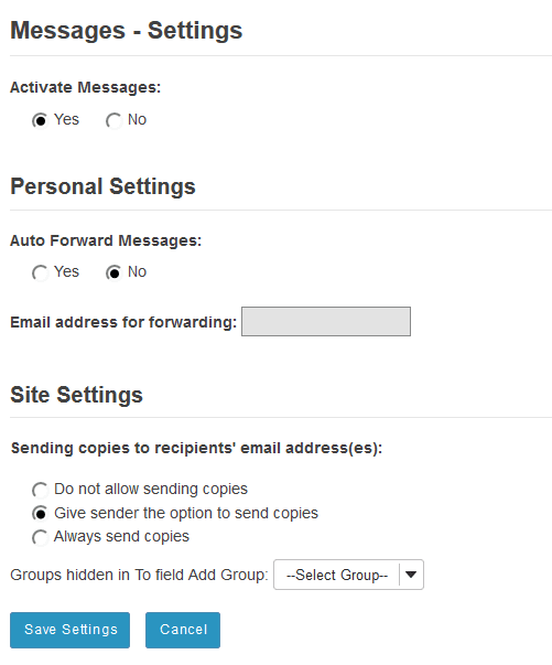 Site owner (instructor) settings options: